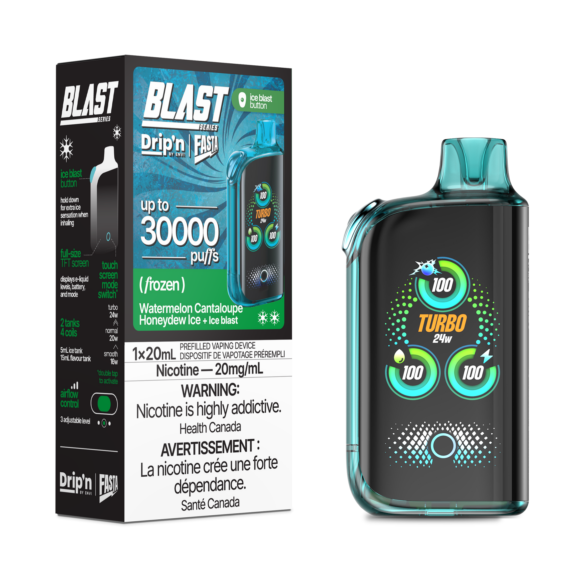 Drip'n Fasta Blast 30K - Watermelon Cantaloupe Honeydew Ice (BC & SK ONLY)